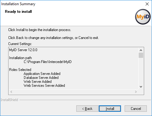 Installation summary screen